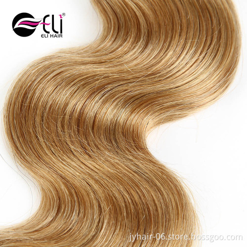 Fashionable Blonde Brazilian Hair Color 27,Double Weft Sew In Human Hair Weave Ombre Hair Extensions